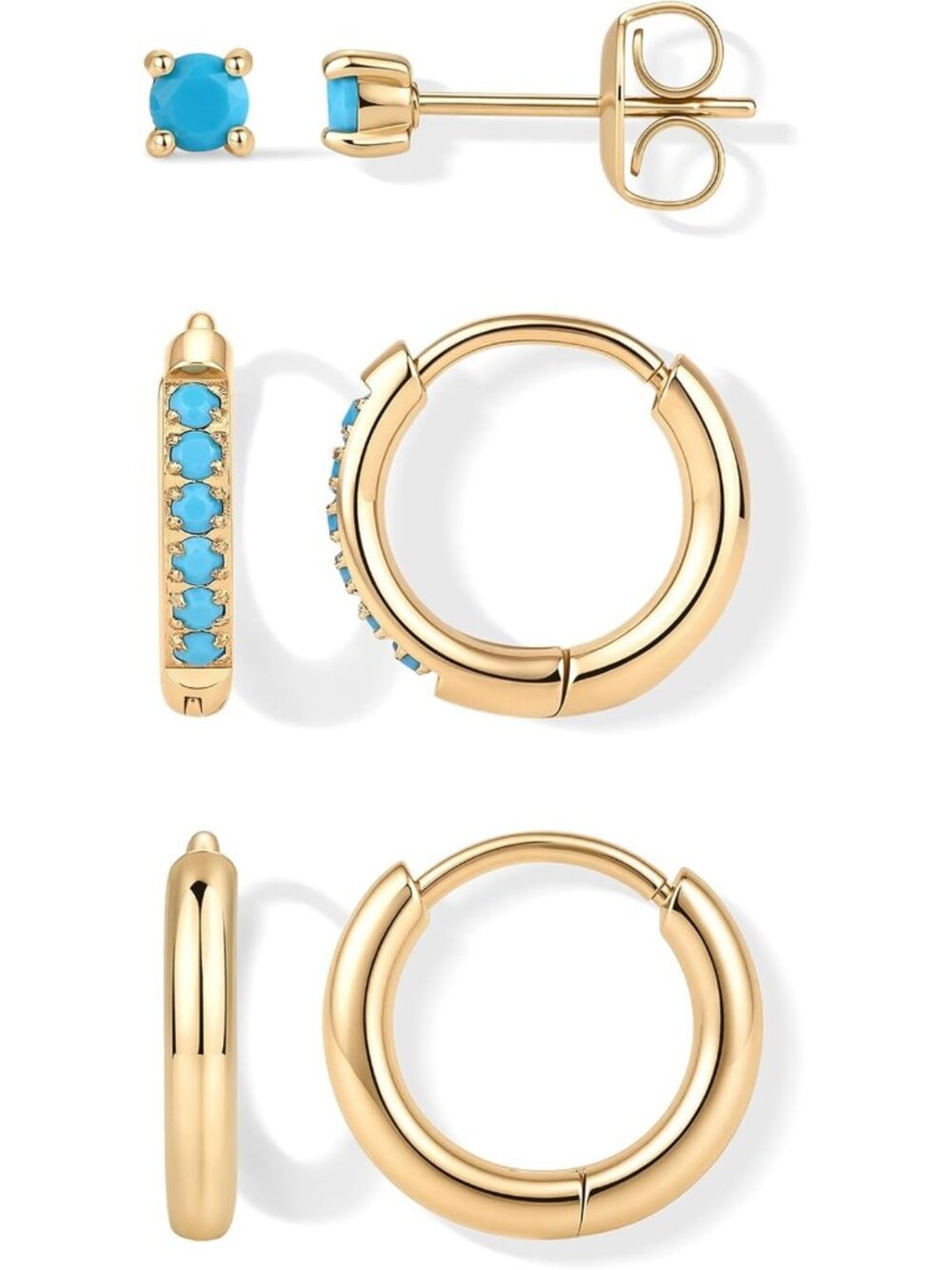 Waterproof Set of 3 Huggie Hoop Earrings for Women - Stylish Stud & Hoops Pack